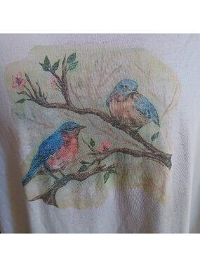 Nature Scene XL Women's Vtg Y2K Jerzees Heavyweight Blue Bird Print